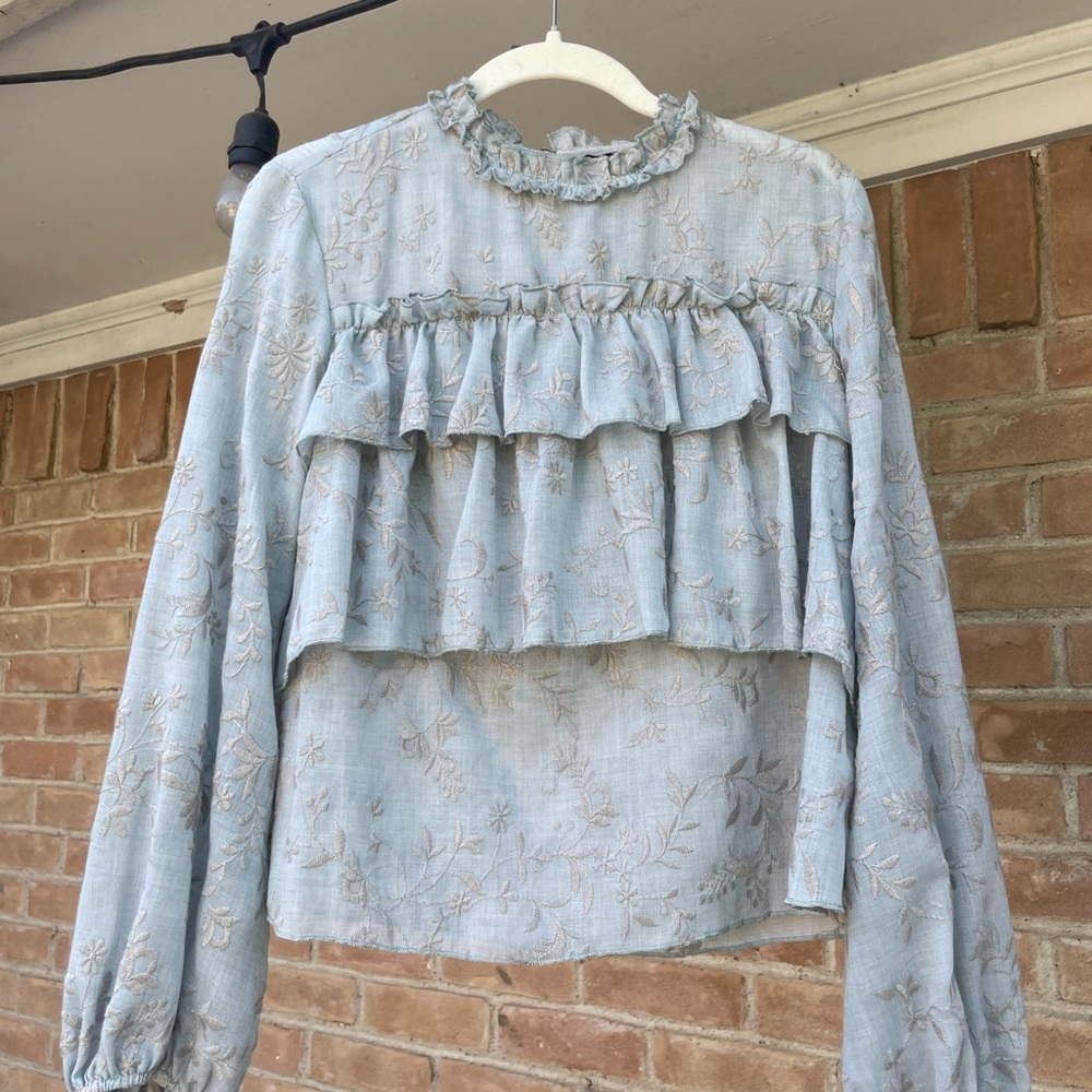 Zara Floral Ruffle Blue Top